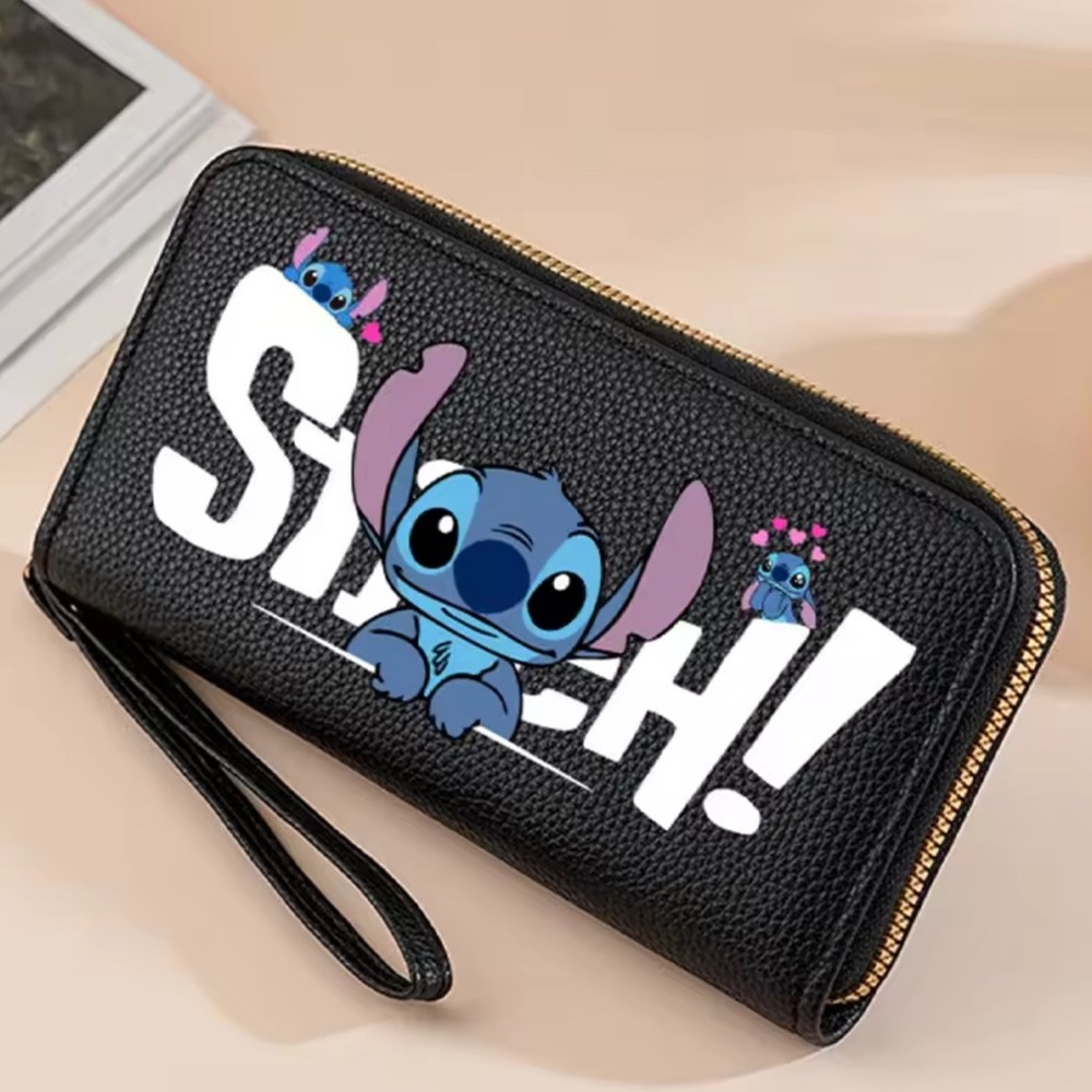 Disney Stitch Wristlet Wallet – Black Faux Leather – Cute Graphic! NWOT